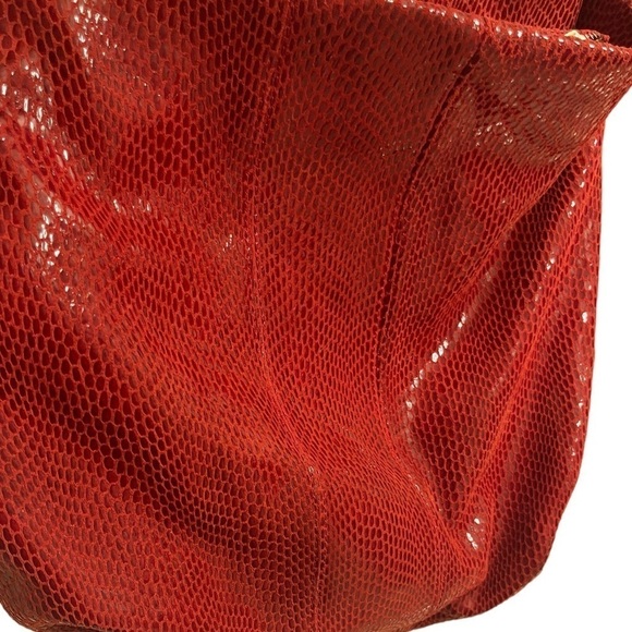 Charmes’ Red Leather Snakeskin Slouch Hobo Shoulder Bag Brown Strap - Picture 4 of 12